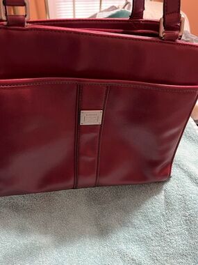 Liz Claiborne Red and Black Leather-Trim Handbag